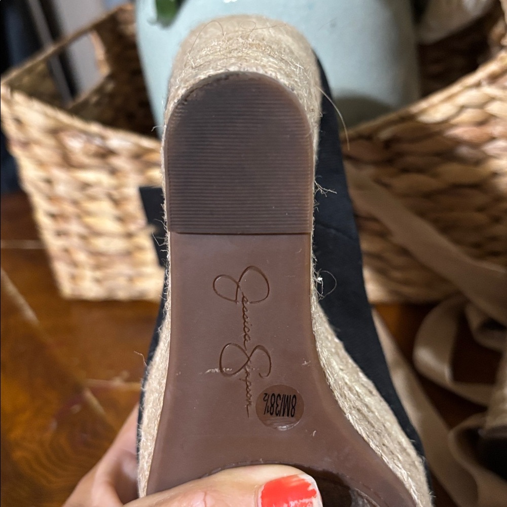 Jessica Simpson ankle wrap Black and Tan Wedge Shoes - Picture 7 of 9